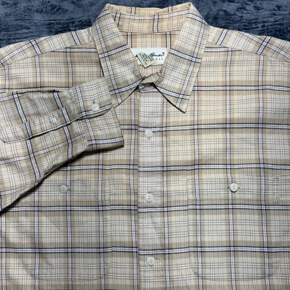 Eddie Bauer Button Up Shirt Mens L Tan Plaid